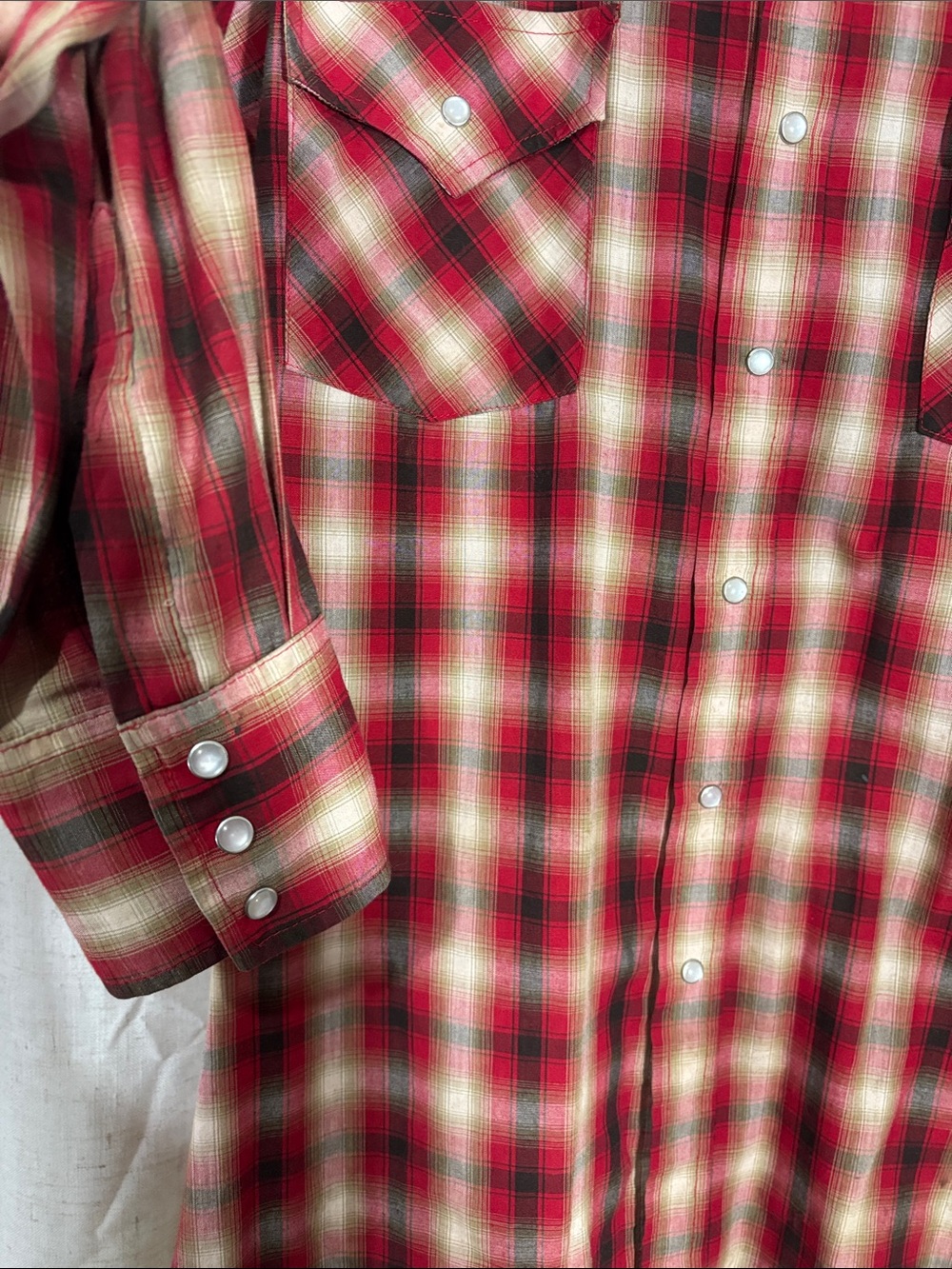 Vintage Plains Western Red Plaid Men's Shirt - Picture 3 of 9